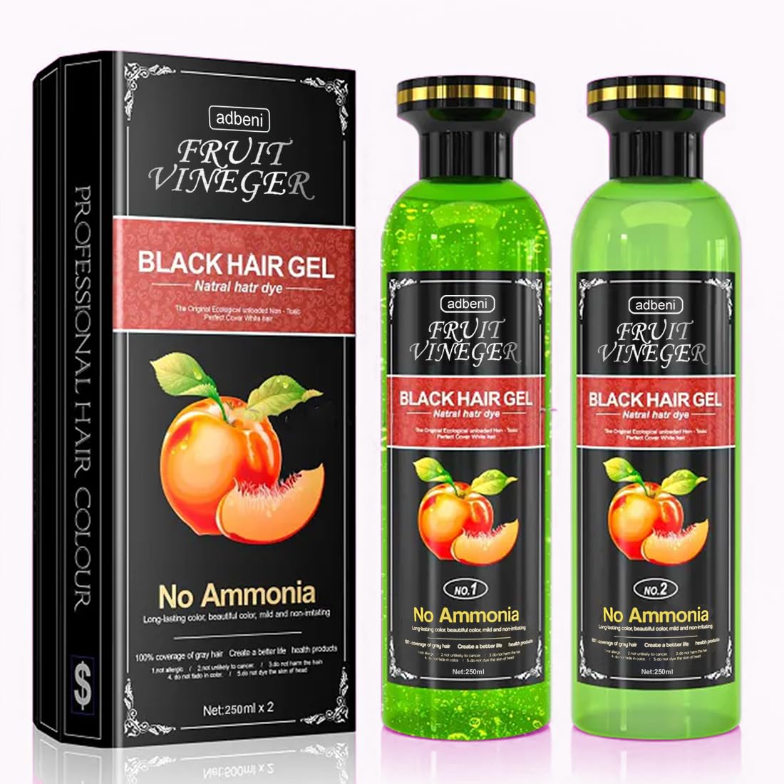  Fruit Vineger Gel Hair Color, Black | Natural Hair Dye for Men & Women | No Ammonia & No PPD, Long-Lasting, Gentle on Scalp | 500ml Black