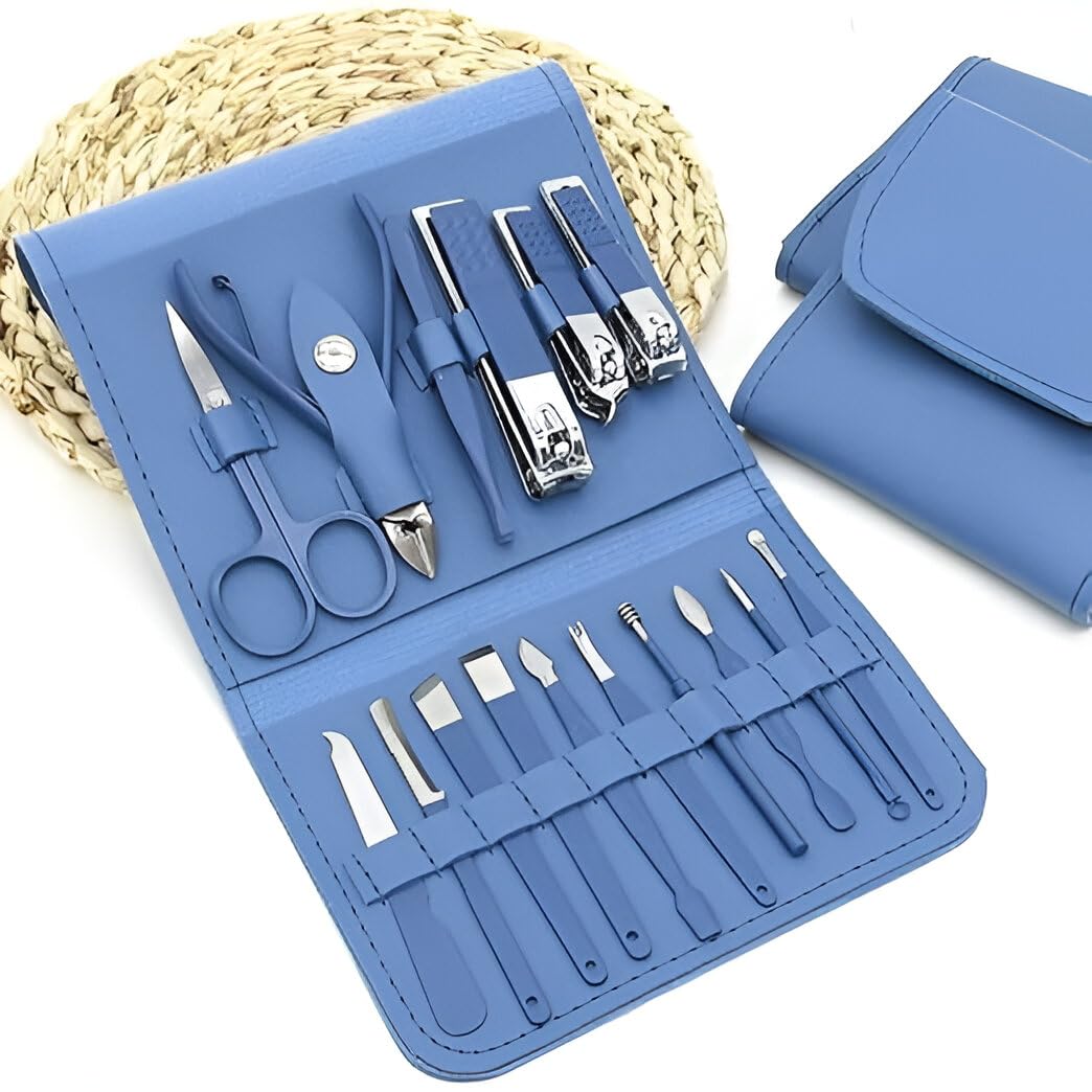 16-Piece Manicure & Pedicure Set – Stainless Steel Grooming Kit for Men & Women | Nail Clippers, Cuticle Trimmers, Tweezers, Facial Tools in Stylish M