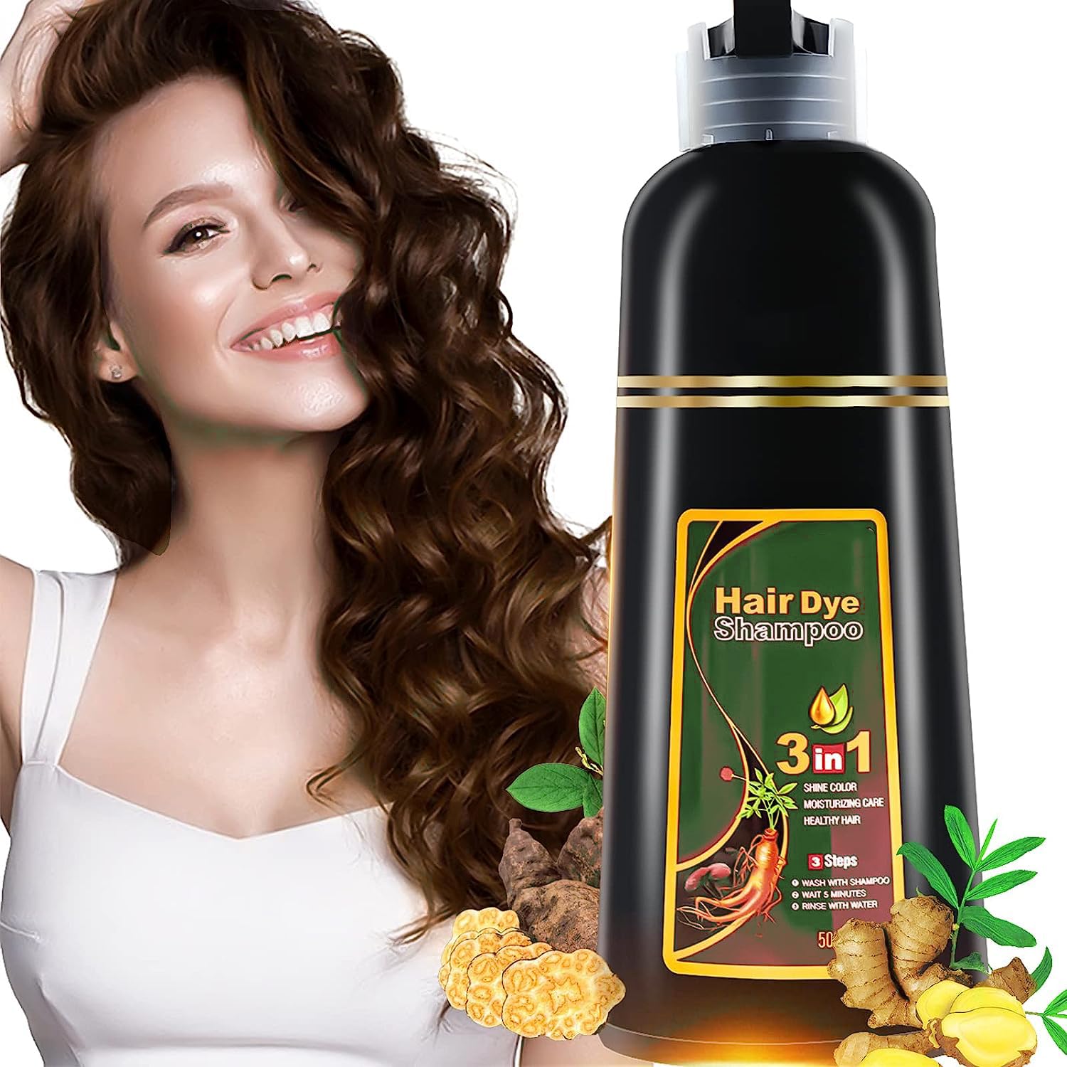  Herbal black Hair Dye Shampoo 15-20 Min, 3 in 1 Instant Hair Color Shampoo for Refresh Hair Color Herbal Coloring Shampoo for Women & Men
